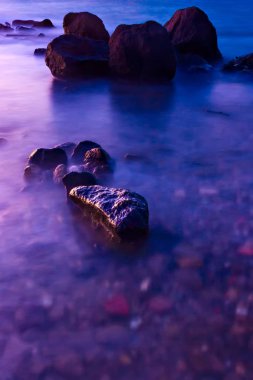 Uzun pozlama. Doğa manzarası. ?ldir beach, çeşme, izmir, Türkiye