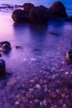 Uzun pozlama. Doğa manzarası. ?ldir beach, çeşme, izmir, Türkiye