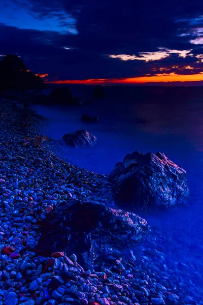 Larga Exposición Naturaleza Paisaje Ldir Beach Cesme Izmir Turkey — Foto de Stock