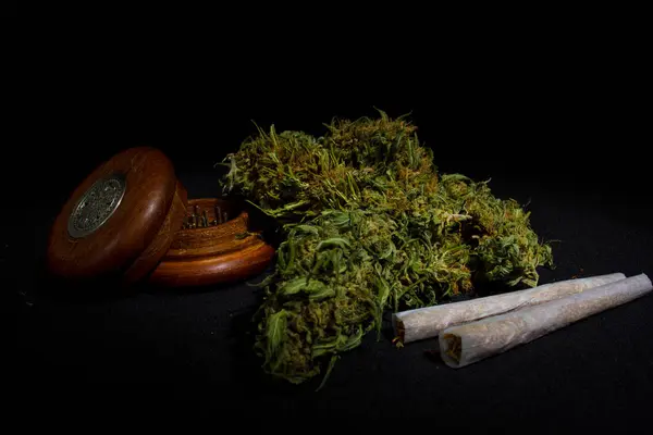 Χόρτο μαριχουάνα με πόρους και μύλο — Φωτογραφία Αρχείου