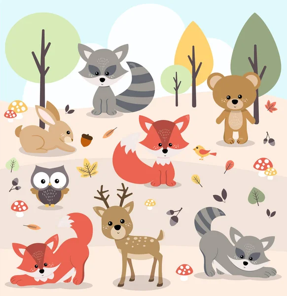 Geyik, tavşan, ayı, tilki, rakun, kuş, baykuş gibi sevimli orman hayvanları