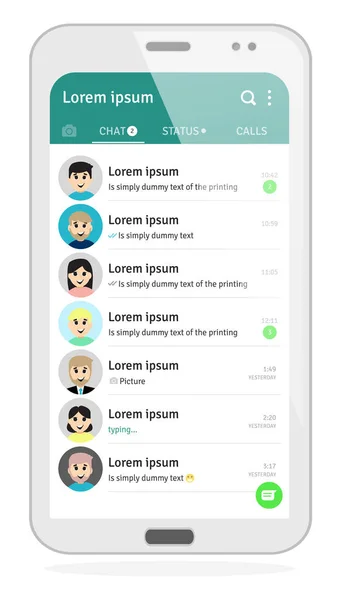 Vay canına. Mobil sohbet uygulaması. Kişi listesi. Akıllı telefon ekranındaki minimalist klasik ışık teması izole edildi. Sosyal ağ tasarım şablonu