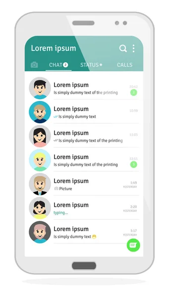 Que Foi Aplicação Chat Móvel Lista Contactos Tema Luz Clássico —  Vetores de Stock