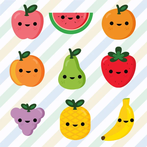 Jeu Fruits Visage Souriant Illustration Vectorielle — Image vectorielle