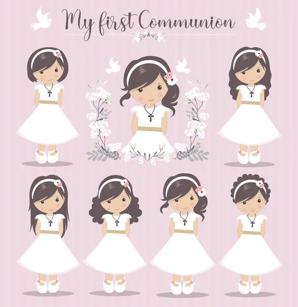Lovely Set Girls First Communion — Stock Vector