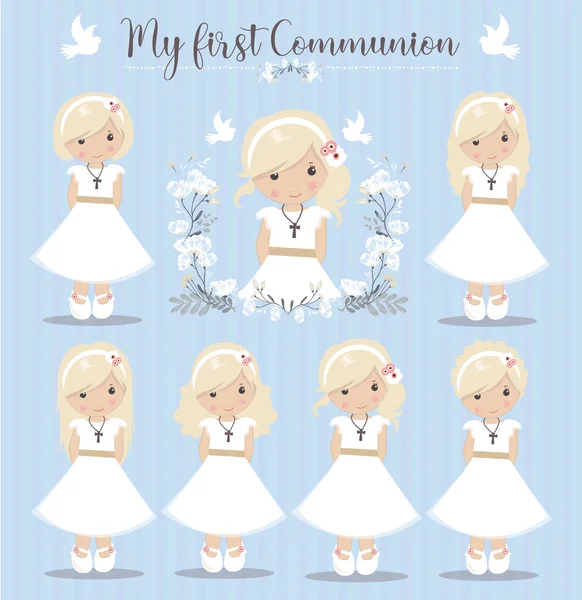 Charmant Ensemble Filles Pour Première Communion — Image vectorielle