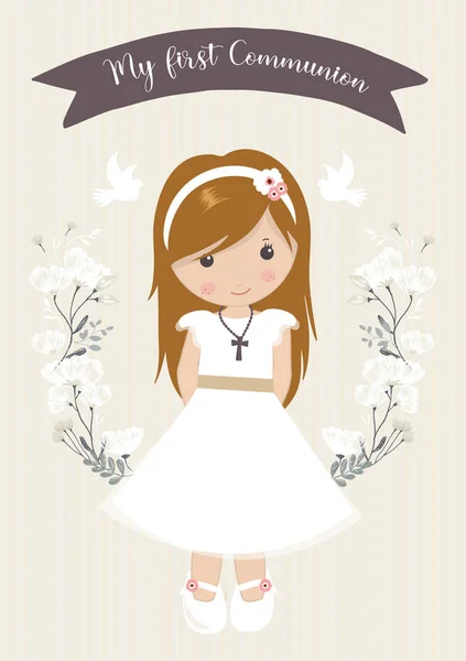 İlk cemaat kızım. cemaat ile güzel kız elbise ve çerçeve çiçek