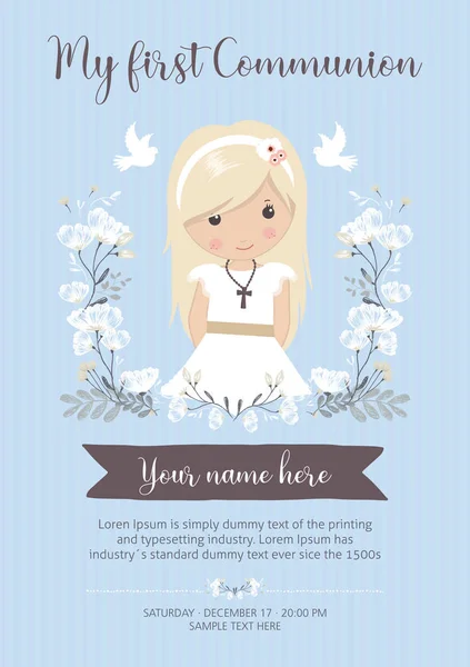 İlk cemaat kızım. cemaat ile güzel kız elbise ve çerçeve çiçek