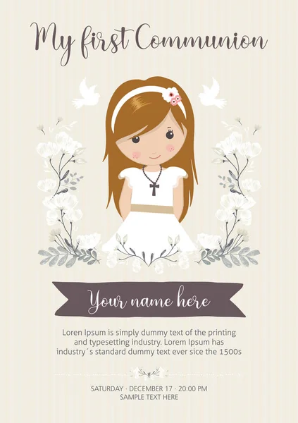 İlk cemaat kızım. cemaat ile güzel kız elbise ve çerçeve çiçek