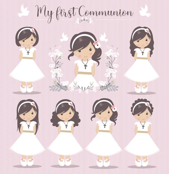 Lovely Set Girls First Communion Royalty Free Stock Illustrations