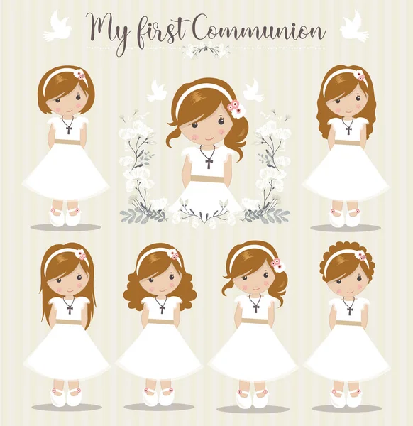 Lovely Set Girls First Communion Stock Illustration