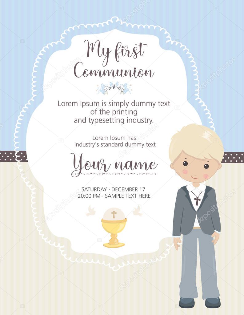 My first communion invitation vertical. Boy invitation with cute frame