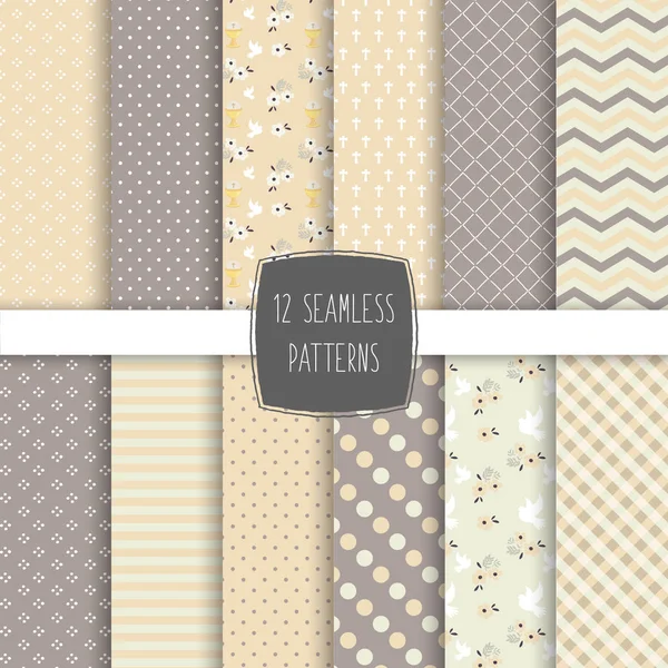 Dikişsiz desen vektörü. İlk komünyon için doku. Davet için sevimli geometrik tekstil baskı, davet şablonu, kart, komünyon, not defteri. Düz tasarım illüstrasyon