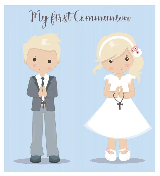 İlk Komünyon kızım ve oğlum. Kutsal Komünyon vektörü