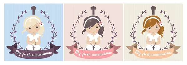 İlk komünyon kızım. komünyon elbise ve çerçeve ile güzel kız