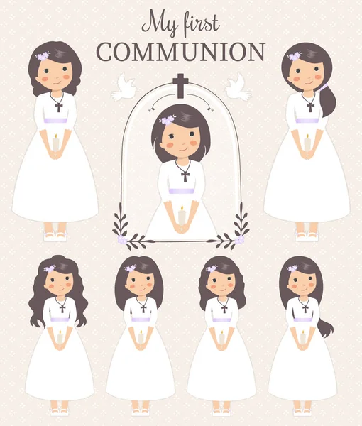 Schöne Gruppe Von Mädchen Zur Erstkommunion — Stockvektor