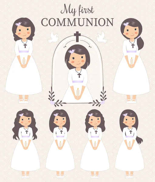 Lovely Set Girls First Communion Stock Illustration