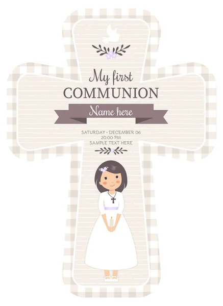 Belle Invitation Croisée Pour Première Communion — Image vectorielle