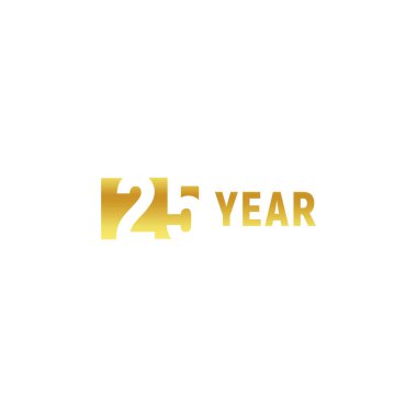 25 yıl, mutlu yıllar altın logosu beyaz arka plan, kurumsal yıldönümü vektör minimalist işareti, tebrik kartı şablonu.