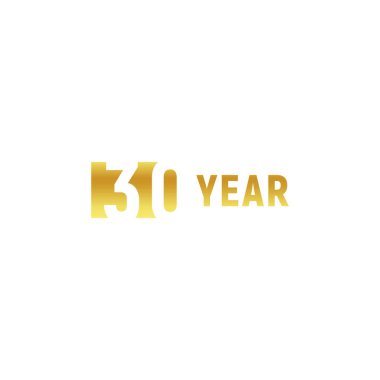 30 yıl, mutlu yıllar altın logosu beyaz arka plan, kurumsal yıldönümü vektör minimalist işareti, tebrik kartı şablonu.