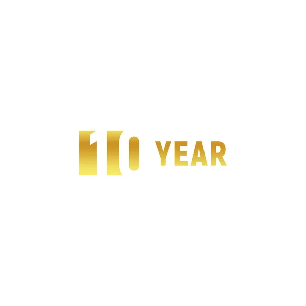 10 años, feliz cumpleaños logotipo de oro sobre fondo blanco, signo minimalista vector aniversario corporativo, plantilla de tarjeta de felicitación . — Archivo Imágenes Vectoriales