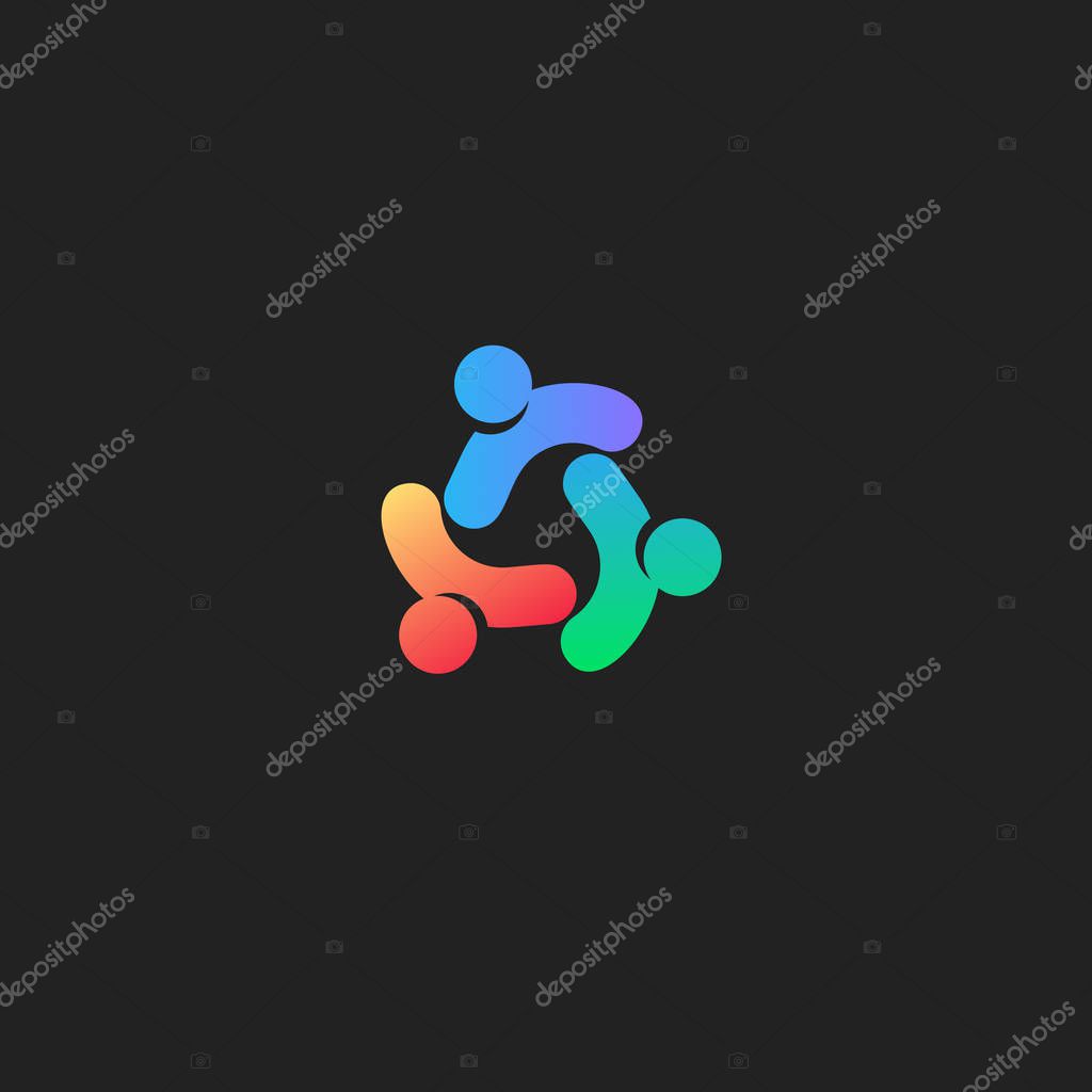 People connect abstract logo. Care symbol. People union vector icon on black background