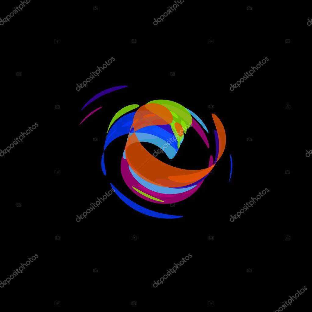 Abstract logotype, movement abstract shape, circular logo, brush icon, vector illustration on black background