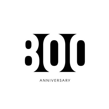 Sekiz yüz yıl dönümü, minimalist logo. Sekiz-yüzüncü yıl, 800 jubilee, tebrik kartı. Doğum günü davetiyesi. 800 yıl işareti. Beyaz arka planda siyah negatif uzay vektör çizim.
