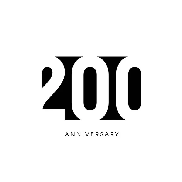 200 ans, logo minimaliste. 200 ans, 200 ans, carte de vœux. Invitation d'anniversaire. Signe de 200 ans. Illustration vectorielle de l'espace négatif noir sur fond blanc . — Image vectorielle