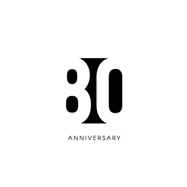 Achtzigjähriges Jubiläum, minimalistisches Logo. achtzig Jahre, achtzigstes Jubiläum, Grußkarte. Geburtstags-Einladung. 80-Jahres-Zeichen. schwarze negative Leervektorabbildung auf weißem Hintergrund. — Stockvektor