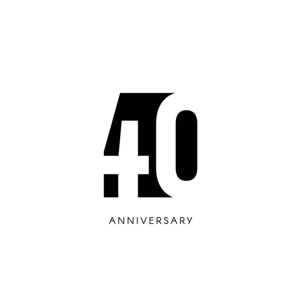 Forty anniversary, minimalistic logo. Fortieth years, 40th jubilee, greeting card. Birthday invitation. 40 year sign. Black negative space vector illustration on white background. — Stock Vector