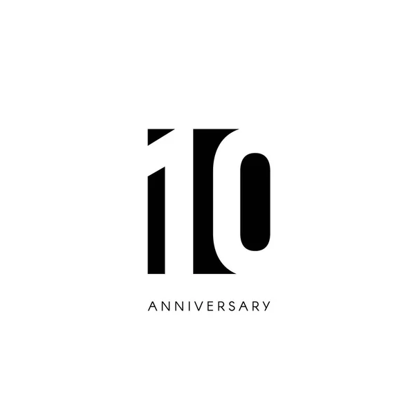 Ten anniversary, minimalistic logo. Tenth years, 10th jubilee, greeting card. Birthday invitation. 10 year sign. Black negative space vector illustration on white background. — Stock Vector