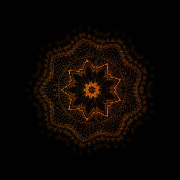 Mandala, Oosterse vector sieraad. Abstracte lineaire bloem. Indiase, etnische ronde getekend patroon. Circulaire geometrische vectorillustratie op zwarte achtergrond. — Stockvector