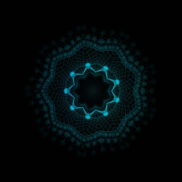 Mandala, orientální vektor ornament. Abstraktní květina lineární. Indický kolo nakreslený vzor. Vektorové kruhové geometrické ilustrace na černém pozadí. — Stockový vektor