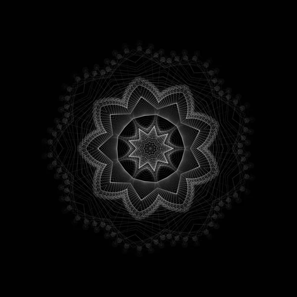 Mandala, ornamento vettoriale orientale. Fiore lineare astratto. Indiano, disegno etnico rotondo. Illustrazione geometrica circolare vettoriale su sfondo nero . — Vettoriale Stock