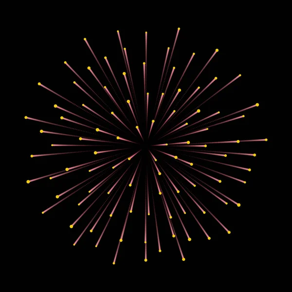 Fuegos artificiales. Celebración de Año Nuevo. Decoración nocturna festiva, elemento de diseño. Ilustración vectorial aislada sobre fondo negro. Día de la Independencia — Archivo Imágenes Vectoriales