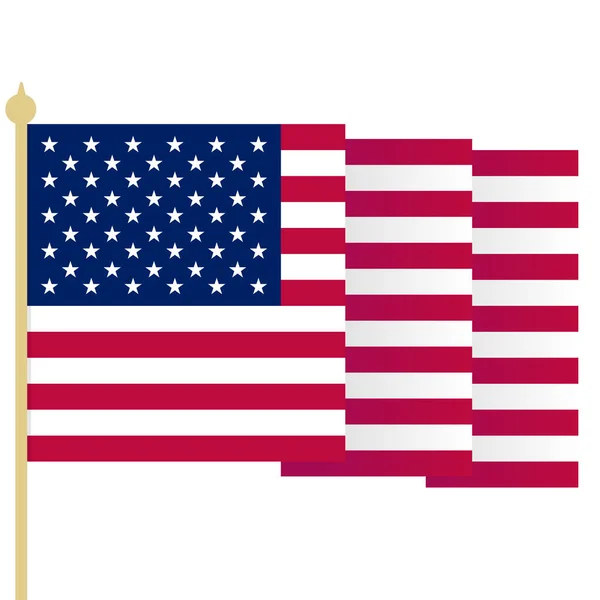 Amerikaanse vlag, zwaaien Usa vlag met scherpe hoeken. Eenvoudige geïsoleerde vectorillustratie. Nationale symbool van de Verenigde Staten van Amerika op witte achtergrond. — Stockvector