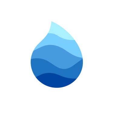 Damla vektör logosu. Su soyut simgesi. Damla içinde deniz dalgası. Soyut basit izole mavi sembol, resimde beyaz arka plan üzerinde.