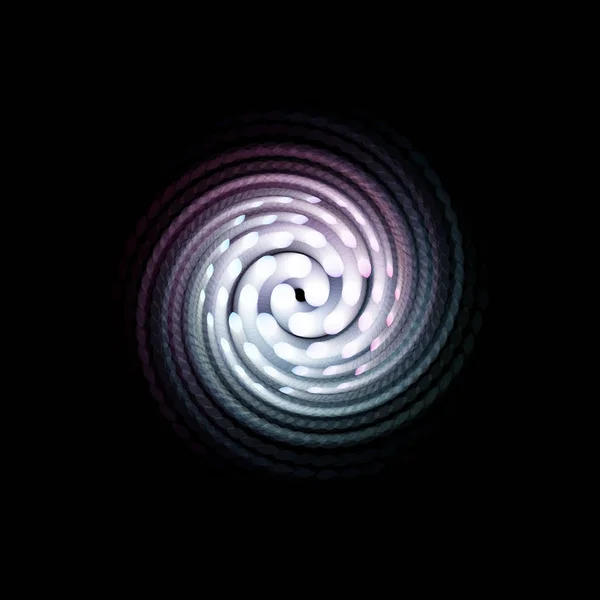 Galaxia espiral, embudo colorido abstracto, forma de rotación mágica, signo de movimiento de huracán. Logo redondo de puntos retorcidos. Ilustración vectorial aislada abstracta sobre fondo negro . — Archivo Imágenes Vectoriales