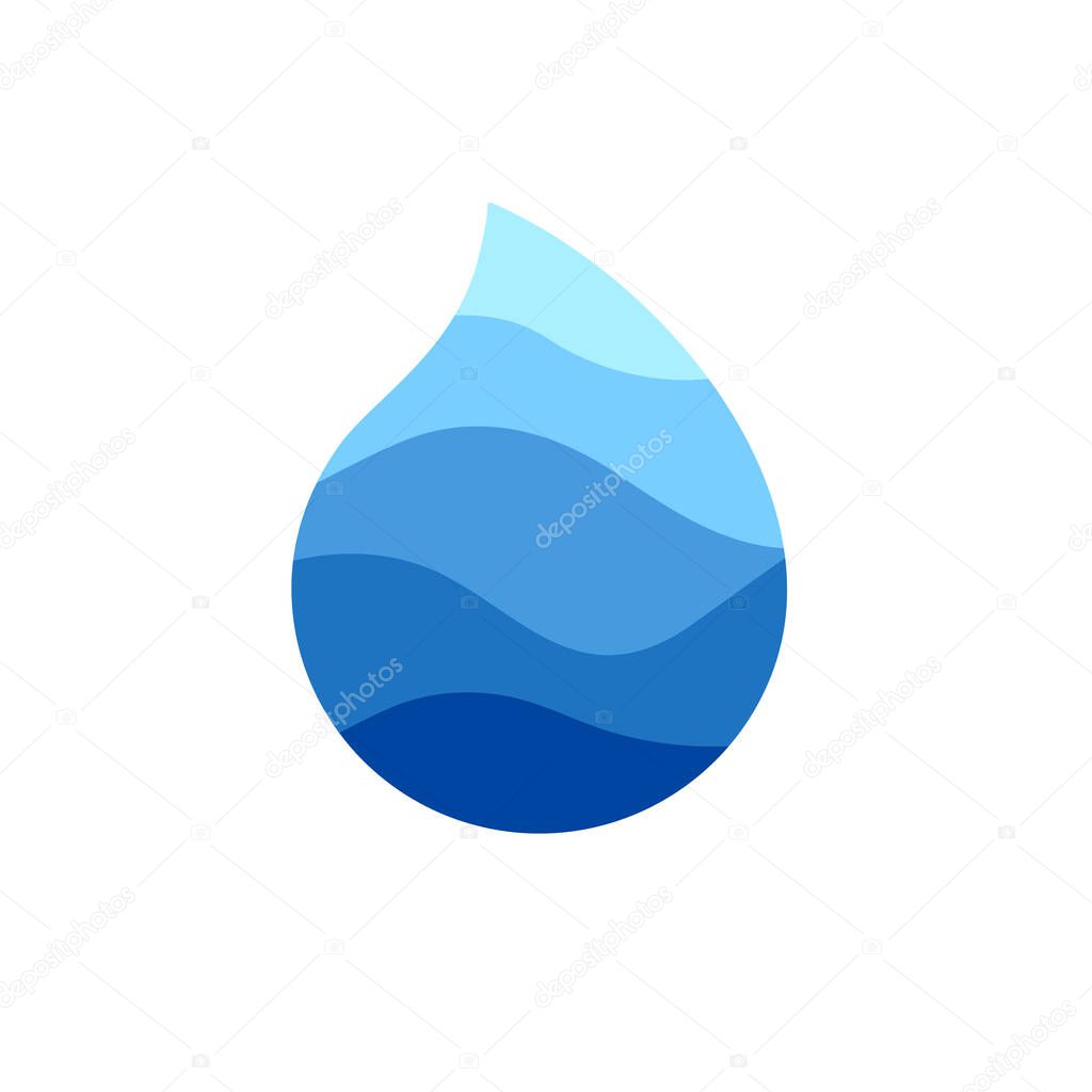 Drop vector logo. Water abstract icon. Sea wave inside drop. Abstract simple isolated blue symbol, illustration on white background.