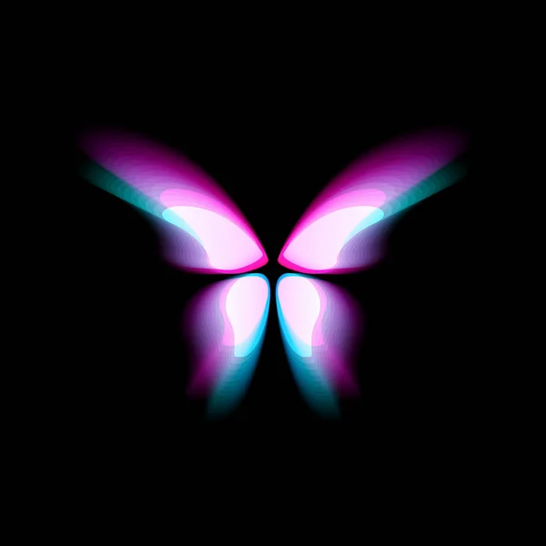 Schmetterling isoliert Logo. helle bunte Schmetterlingsflügel, dynamische Bewegung, verschwommene Wirkung. abstraktes Vektor-Logo auf schwarzem Hintergrund. — Stockvektor