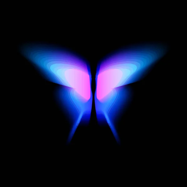 Logo isolato Butterfly. Ali di farfalle colorate luminose, movimento dinamico, effetto sfocato. Logotipo vettoriale astratto su sfondo nero . — Vettoriale Stock