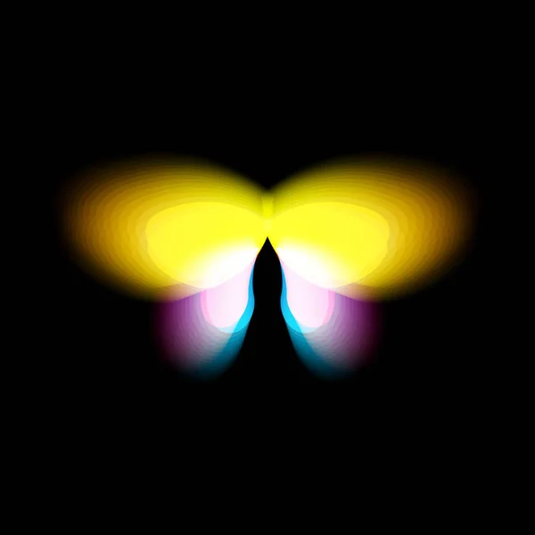 Logo de mariposa aislada. Alas de mariposas de colores brillantes, movimiento dinámico, efecto borroso. Logotipo de vector abstracto sobre fondo negro . — Archivo Imágenes Vectoriales