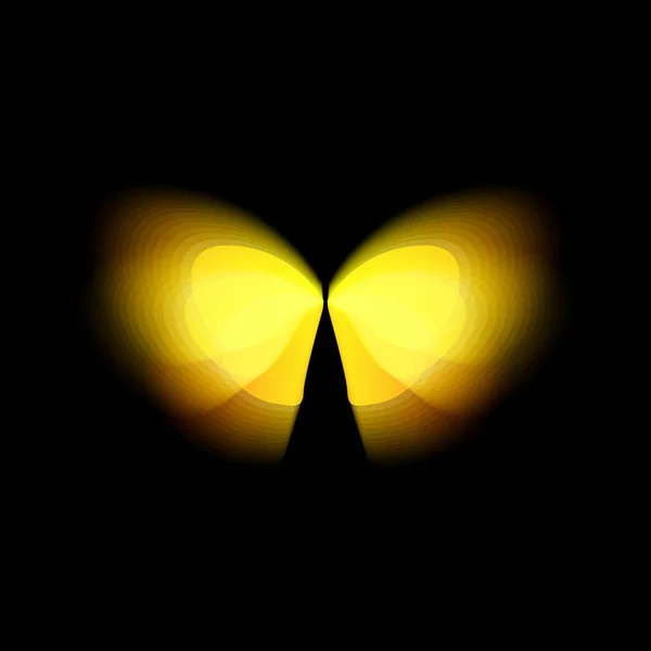 Logo de mariposa aislada. Alas de mariposas de colores brillantes, movimiento dinámico, efecto borroso. Logotipo de vector abstracto sobre fondo negro . — Vector de stock