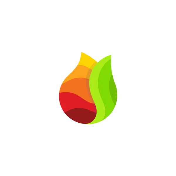 SAP druppel, verse groente en fruit cocktail drop logo. Gekleurde icoon van de daling van de drank met groen blad, eenvoudige vector logo. Dalende gekleurde druppel sap op witte achtergrond. — Stockvector