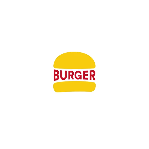 Plantilla de logotipo de restaurante de hamburguesa grande. Hoja amarilla y salchicha roja o texto hamburguesa, ilustraciones simples vector abstracto plano. Icono de comida rápida . — Archivo Imágenes Vectoriales