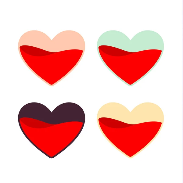 Czerwony, różowy, turkusowy, żółty i czarny wektor serca zestaw. Miłość — Wektor stockowy