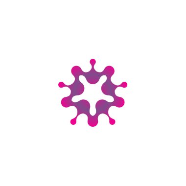 Soyut bakteri yayılır. Yıldız şekli soyut stilize, purpure renk logo şablonu. Leke, balonlar, damla, çamur, molekül logo öğesi. İzole modern renkli logo vektör. Evrensel şirket sembolü. 