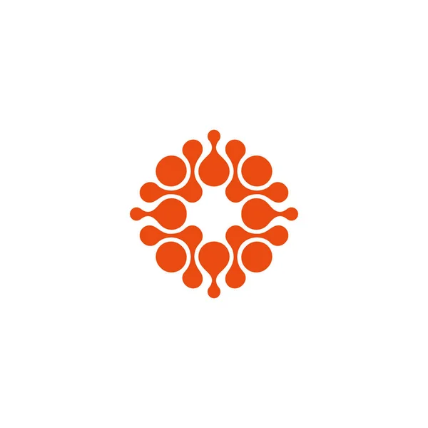 Абстрактні кола з'єднані. Кругла форма, мінімалістичний стилізований шаблон логотипу помаранчевого кольору. Круги, зв'язок, краплі, сітка, перехресний елемент логотипу. Вектор ізольований сучасний логотип. Універсальний символ компанії . — стоковий вектор