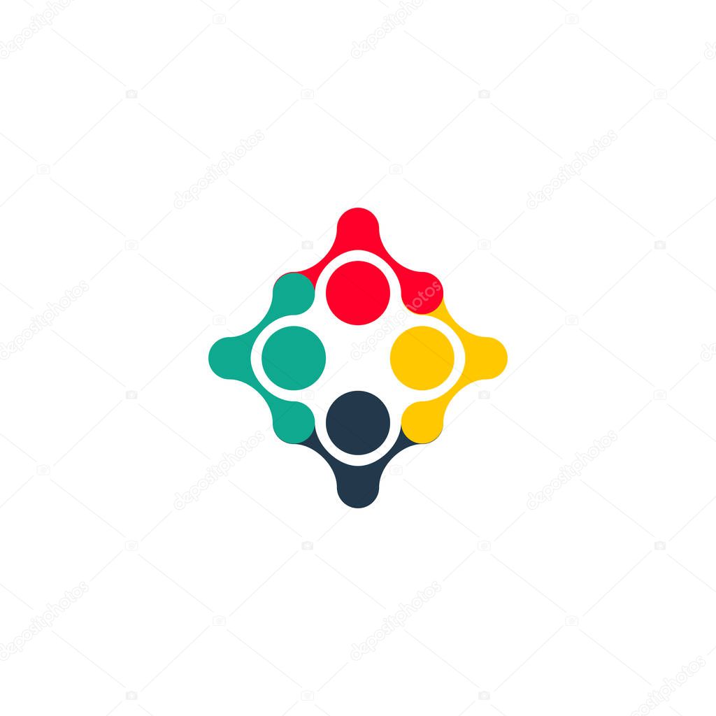 Children held hands. Abstract trendy styling. The round shape, colorful logo template. Social friendly relations. Stylized logo community of people, children. Universal company symbol. 